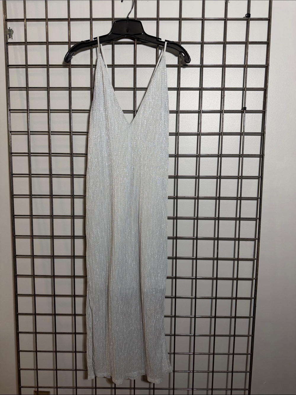 Express Shimmery Silver V-Neck Maxi Slip Dress